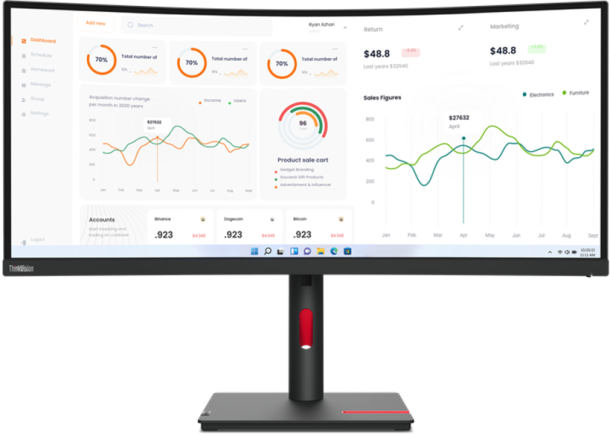 Lenovo 63D4GAT1UK ThinkVision T34w-30 34" Curved 3440 x 1440 UWQHD USB-C Monitor