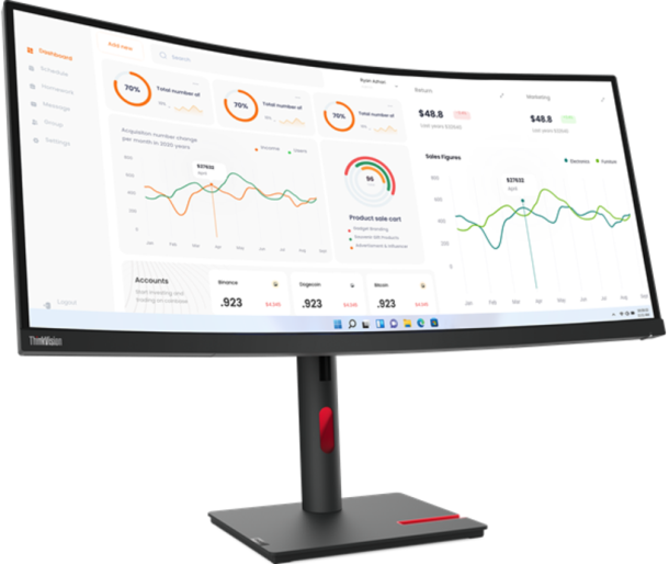 Alternative view of Lenovo 63D4GAT1UK ThinkVision T34w-30 34" Curved 3440 x 1440 UWQHD USB-C Monitor
