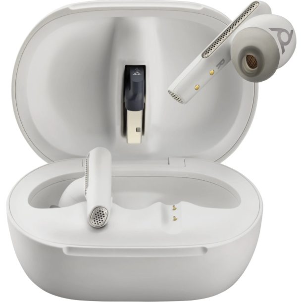 Poly Voyager Free 60+ UC White Sand Earbuds + BT700 USB-A Adapter + Touchscreen Charge Case | 7Y8G5AA