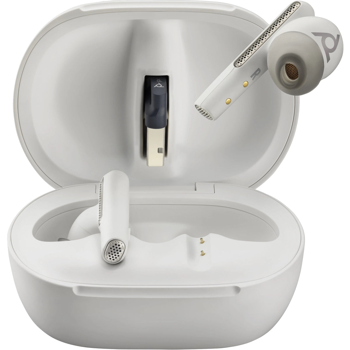 Poly Voyager Free 60+ UC White Sand Earbuds + BT700 USB-A Adapter + Touchscreen Charge Case | 7Y8G5AA