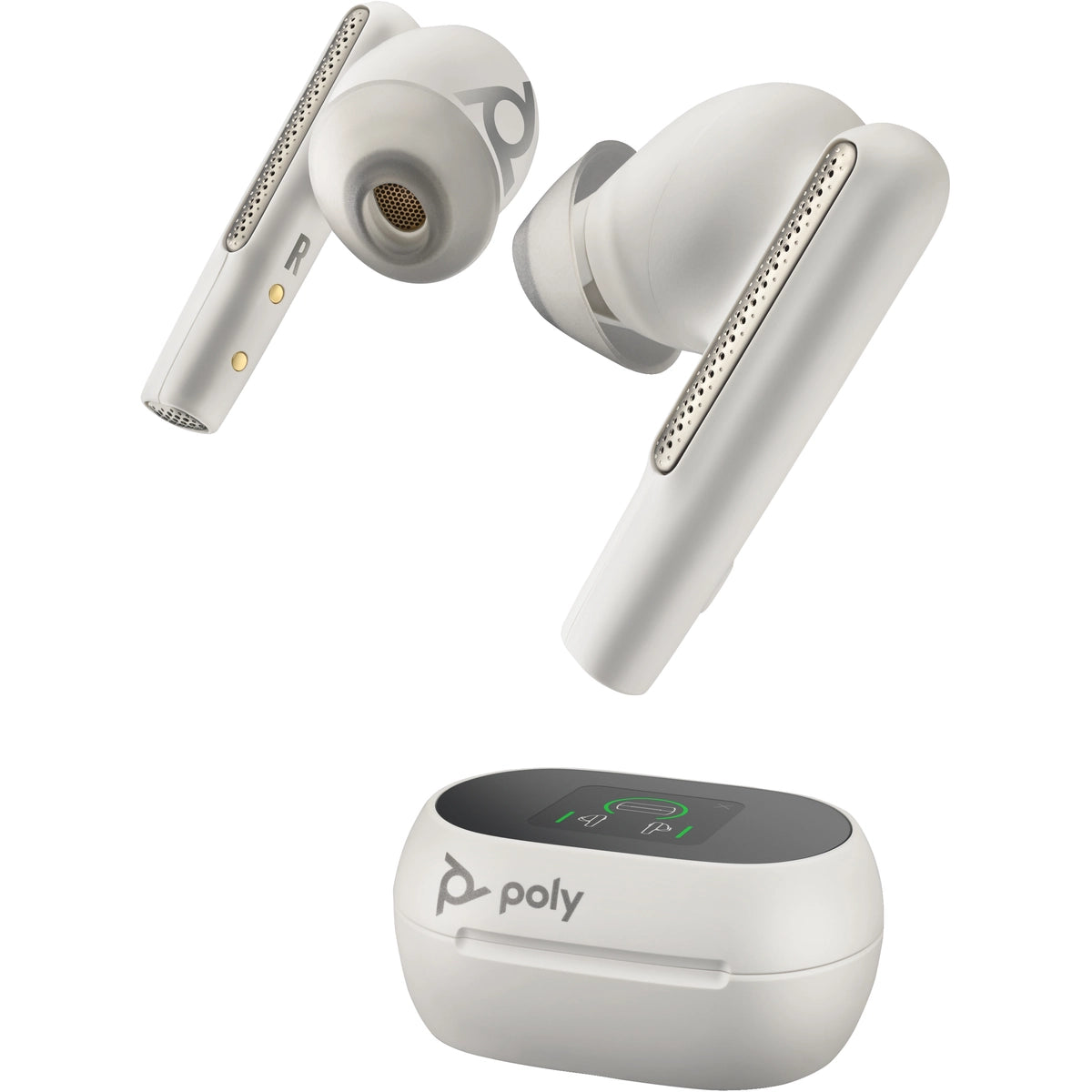 Poly Voyager Free 60+ UC White Sand Earbuds + BT700 USB-A Adapter + Touchscreen Charge Case | 7Y8G5AA - Image 2