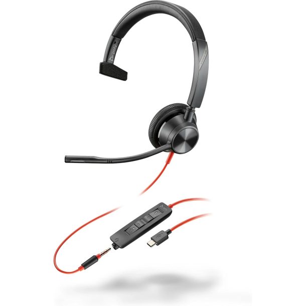 HP Poly Blackwire 3315 Monaural USB-C Headset + 3.5mm Plug + USB-C/A Adapter | 8X217AA