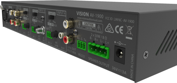Alternative view of Vision AV-1900 2 x 50w Mixer Amplifier