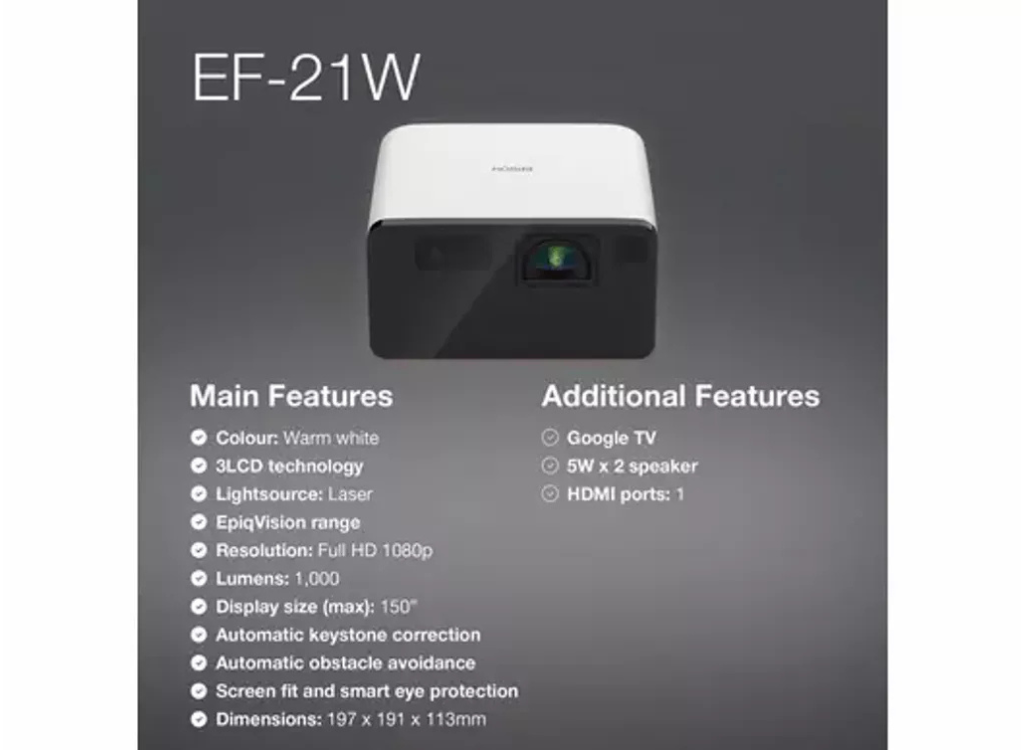 Epson EF-21W Standard Throw Full HD Projector - 1000 Lumens - Image 6