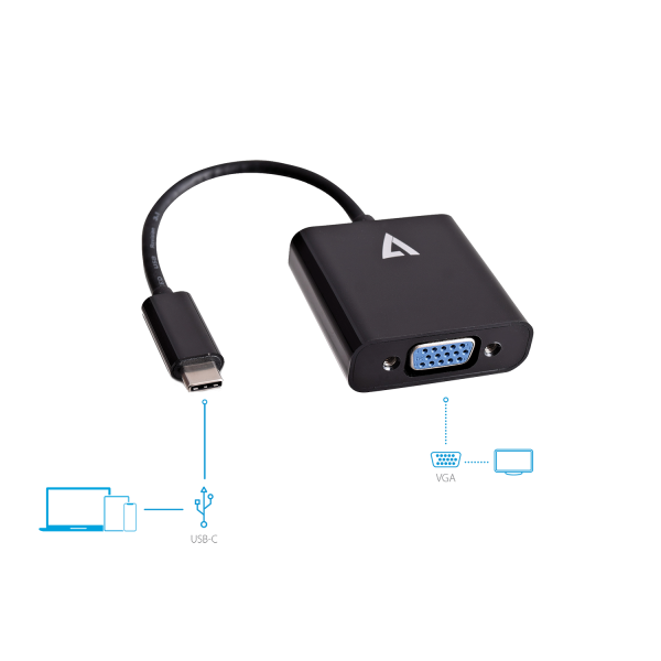 Alternative view of V7 USB-C Male to VGA Female 1080P FHD | V7UCVGA-BLK-1E
