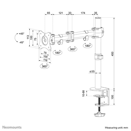 NeoMounts NM-D135SILVER Monitor Arm Desk Mount - For 10-30" Screen - Image 9