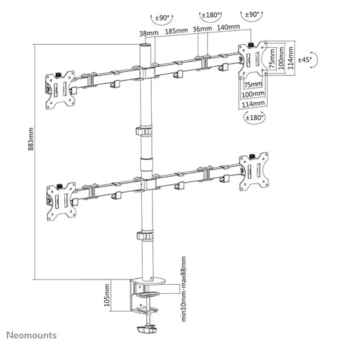 NeoMounts FPMA-D550D4BLACK Monitor Arm Desk Mount - 13-32" Screens - Image 14