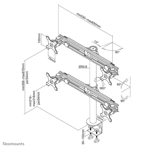 Neomounts 19" - 30" Quad LCD Crossbar Desk Mount | FPMA-D700D4 - Image 7