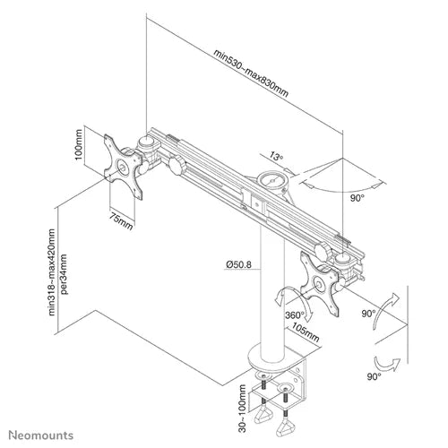 Neomounts 19-30" Dual Monitor Arm Desk Mount | FPMA-D700D - Image 4