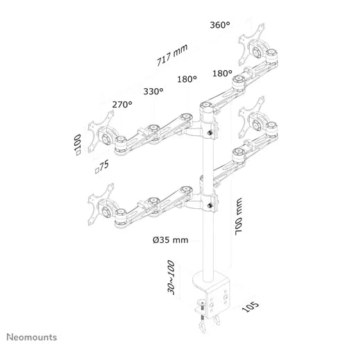 NeoMounts FPMA-D935D4 Monitor Arm Desk Mount - For Four 10-27" Monitor Screens - Image 3