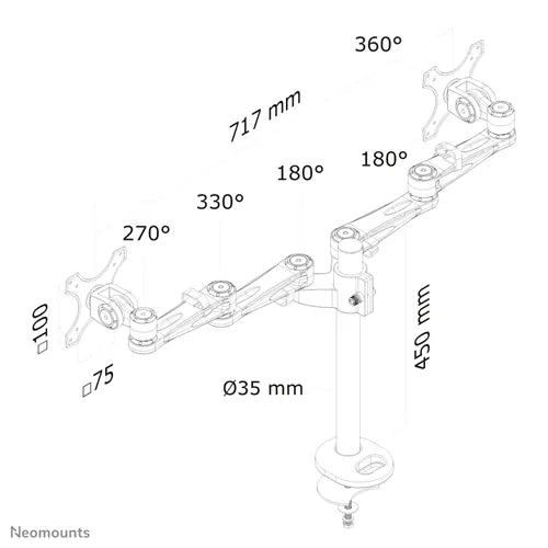 NeoMounts FPMA-D935DG Monitor Arm Desk Mount - For Two 10-27" Monitor Screens - Image 6