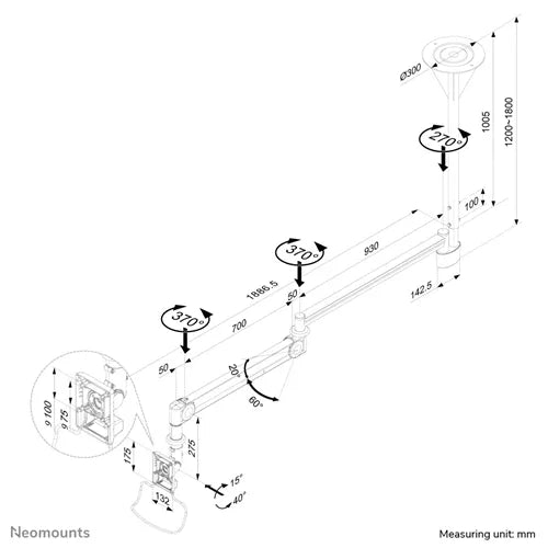 NeoMounts FPMA-HAC100 Medical Ceiling Mount - For 10-24" Screen - Image 5