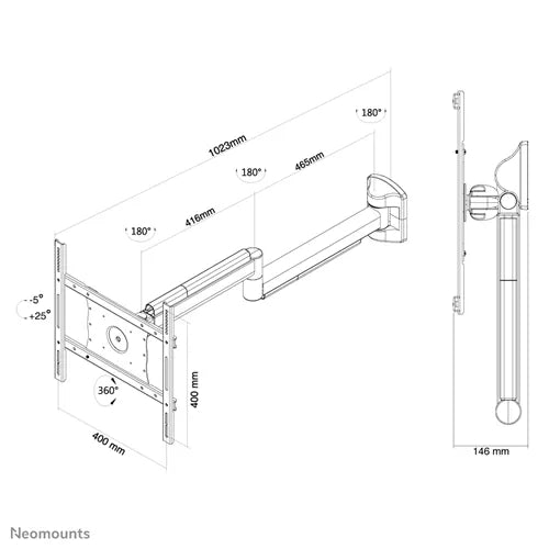 NeoMounts 10-40" Full Motion Medical Wall Mount | FPMA-HAW050 - Image 3