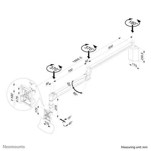 NeoMounts FPMA-HAW100HC Medical Wall Mount - For 10-32" Screen - Image 11