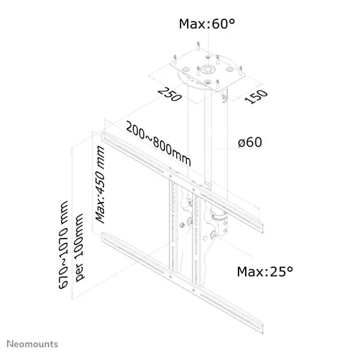 NeoMounts PLASMA-C100 Monitor Ceiling Mount - For 37"-65" Screen - Image 3