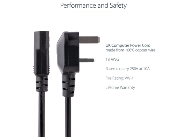 Alternative view of StarTech 3m UK Computer Power Cable – 3 Pin Mains Lead | PXT101UK3M