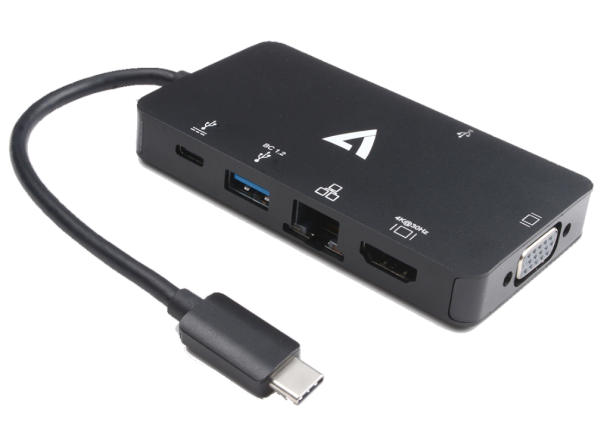 Alternative view of V7 USB-C Male to USB A 3.2 Gen1 Female x2, RJ45 Female, HDMI 1.4 Female, VGA Female, USB-C Female 5 Gbps 4K UHD Adapter | V7UC-U3CRJ45HDVG-BLK