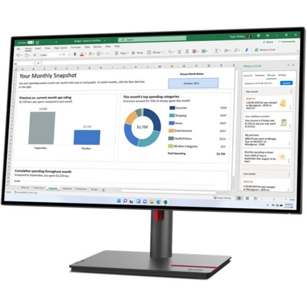 Alternative view of Lenovo 63A2GAT1UK ThinkVision P27q-30 27" Class Webcam WQHD 2560 x 1440 LCD Monitor