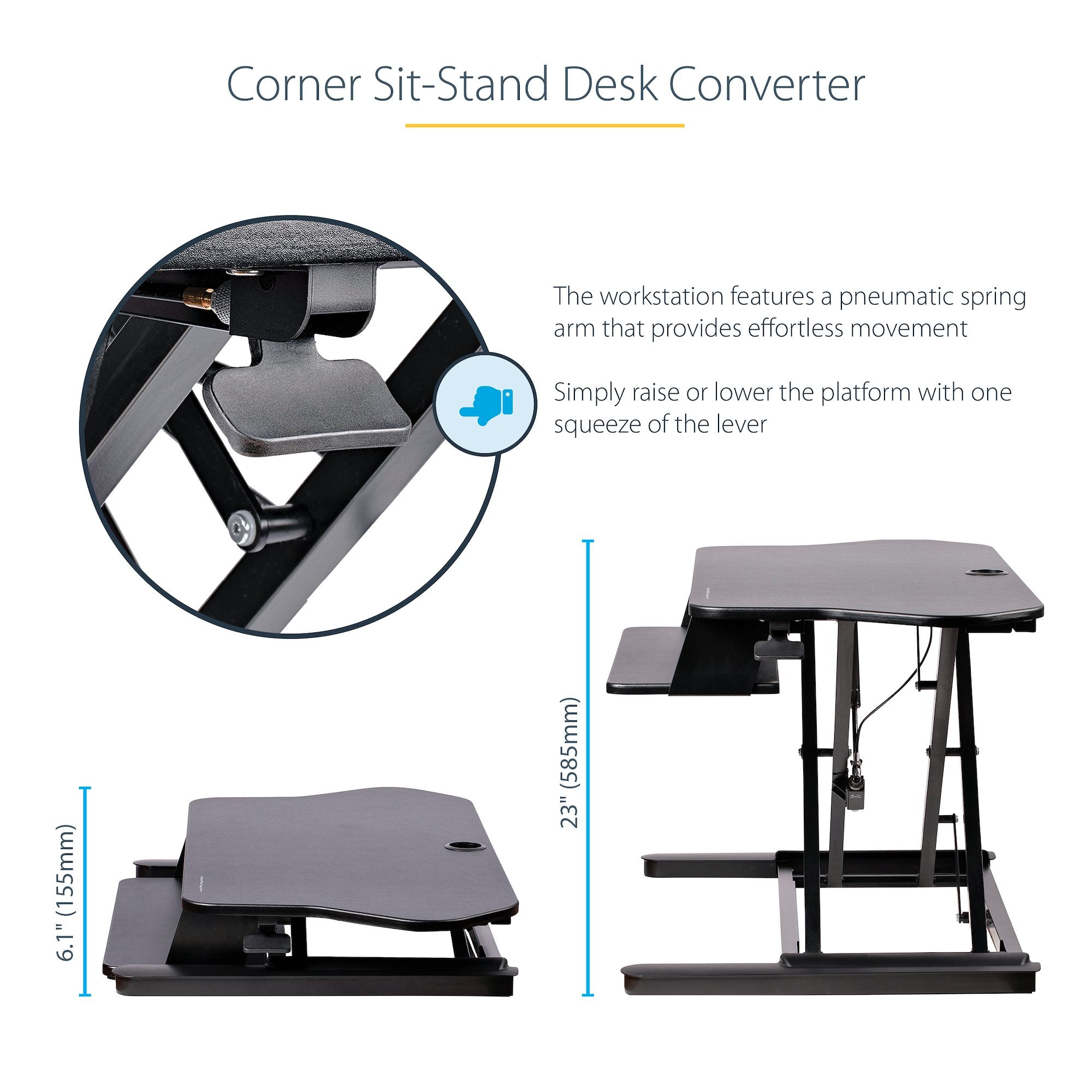 StarTech ARMSTSCORNR Corner Sit Stand Desk Converter with Keyboard Tray - Image 8