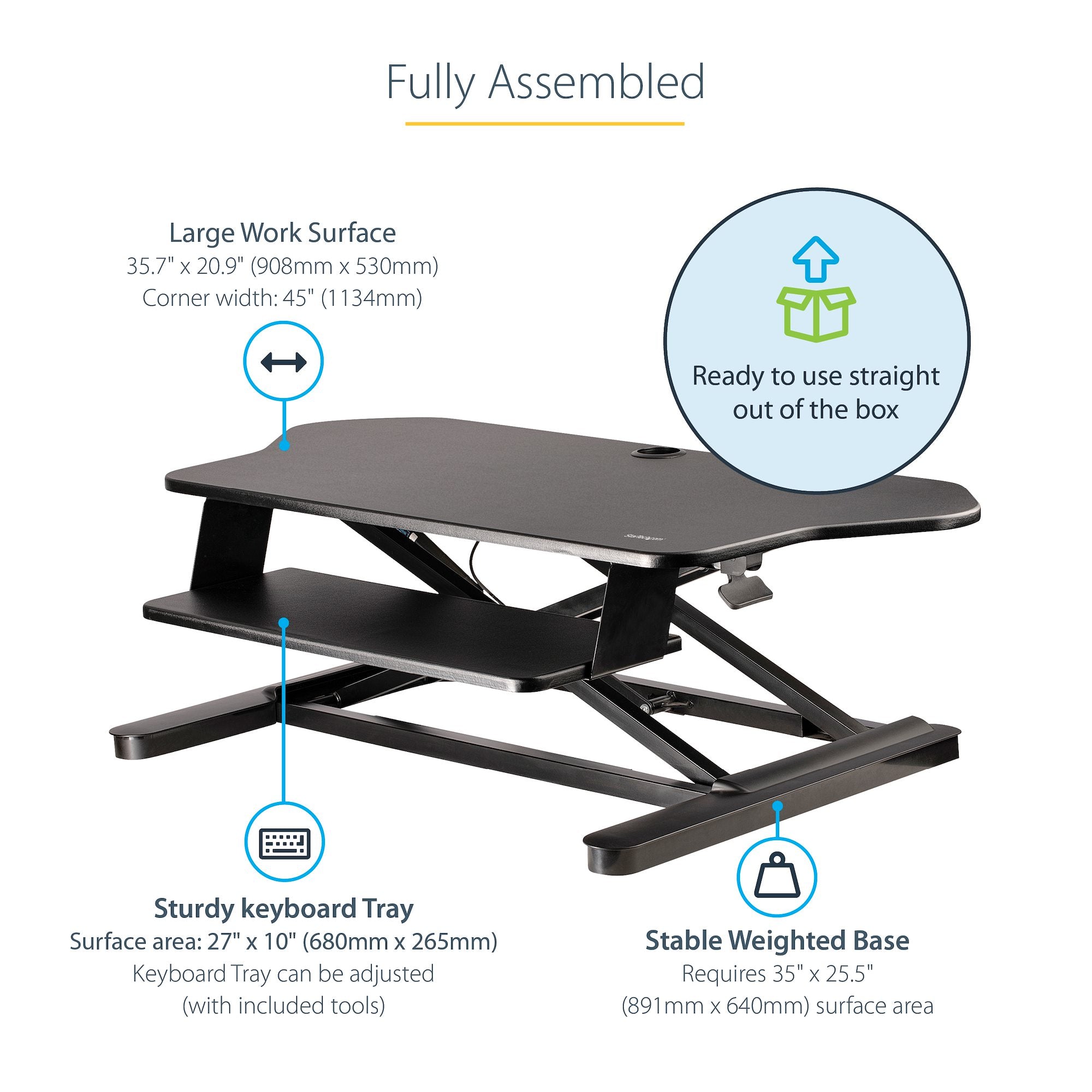 StarTech ARMSTSCORNR Corner Sit Stand Desk Converter with Keyboard Tray - Image 17