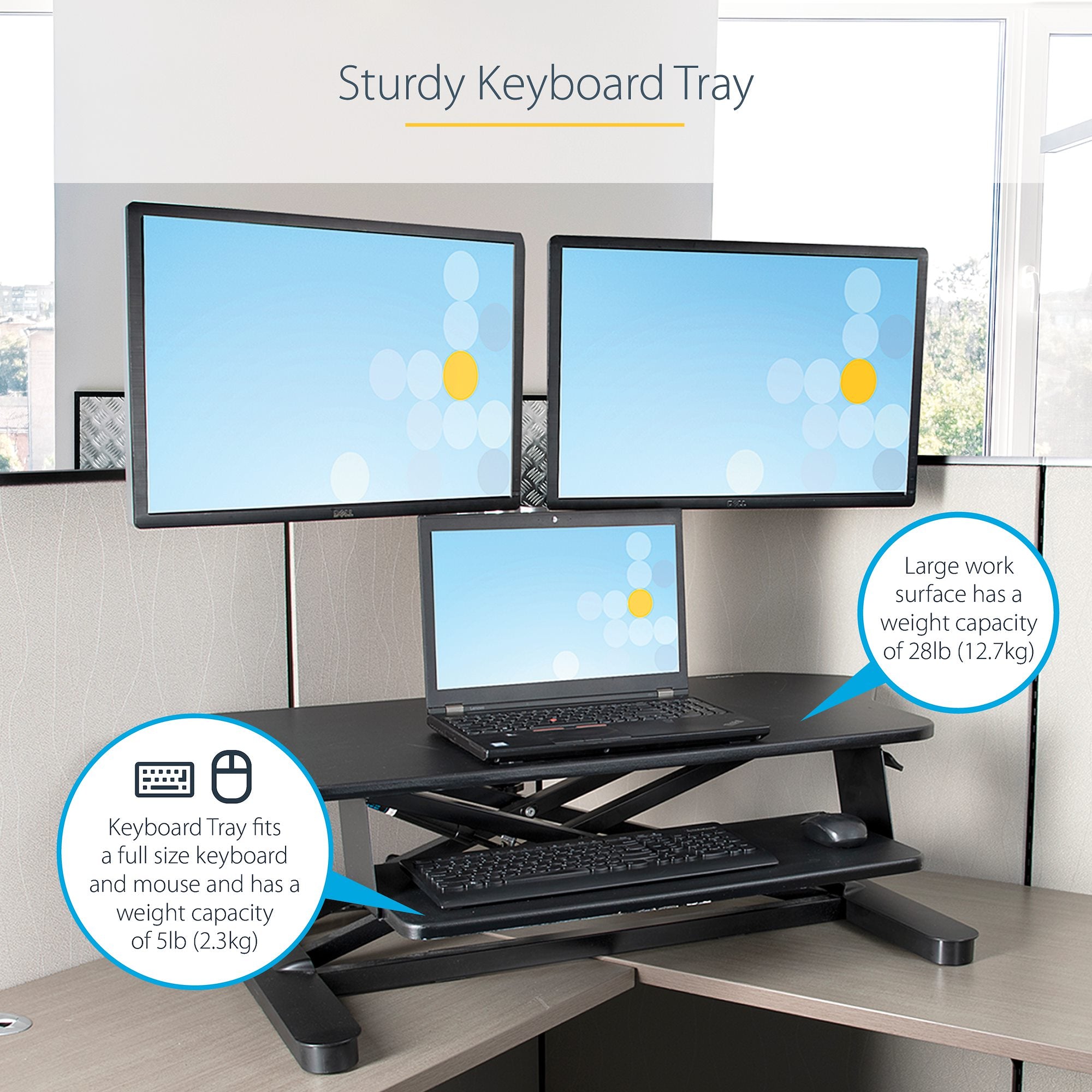 StarTech ARMSTSCORNR Corner Sit Stand Desk Converter with Keyboard Tray - Image 18