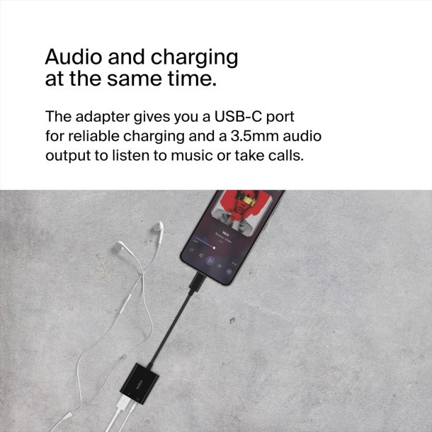 Alternative view of Belkin RockStar® 3.5mm Audio + USB-C Charge Adapter | NPA004BTBK