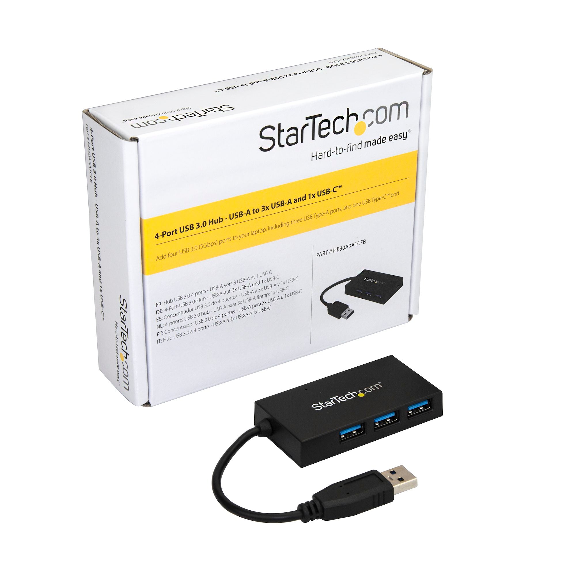 StarTech HB30A3A1CFB 4 Port USB 3.0 Hub - USB Type-A Hub with 1x USB-C & 3x USB-A Ports (SuperSpeed 5Gbps) - USB Bus Powered - USB 3.2 Gen 1 Adapter Hub - Portable/Laptop USB Hub - Image 6
