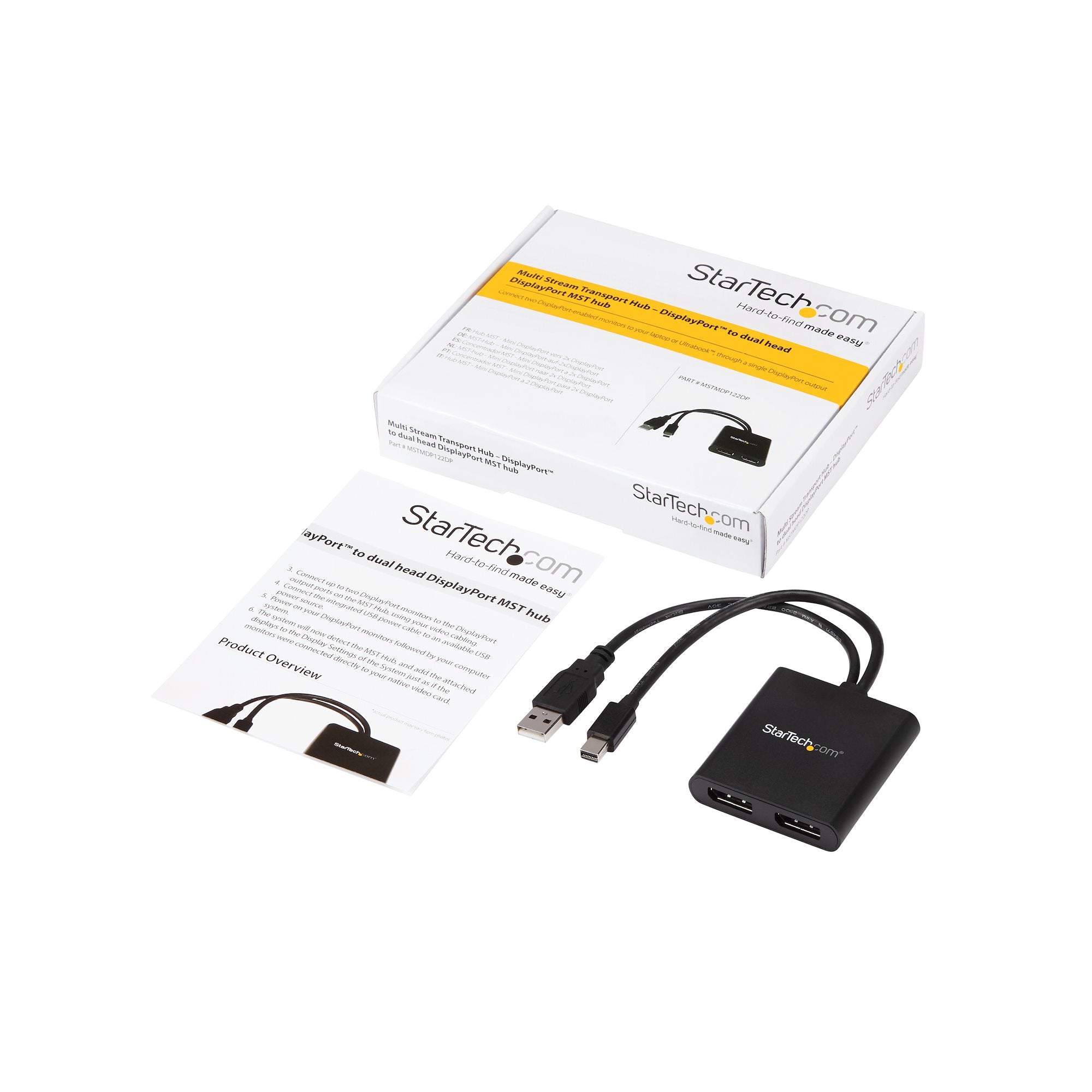 StarTech MSTMDP122DP 2-Port Multi Monitor Adapter - Mini DisplayPort to 2x DisplayPort MST Hub - Dual 4K 30Hz - Video Splitter for Extended Desktop Mode on Windows PCs Only - Image 7