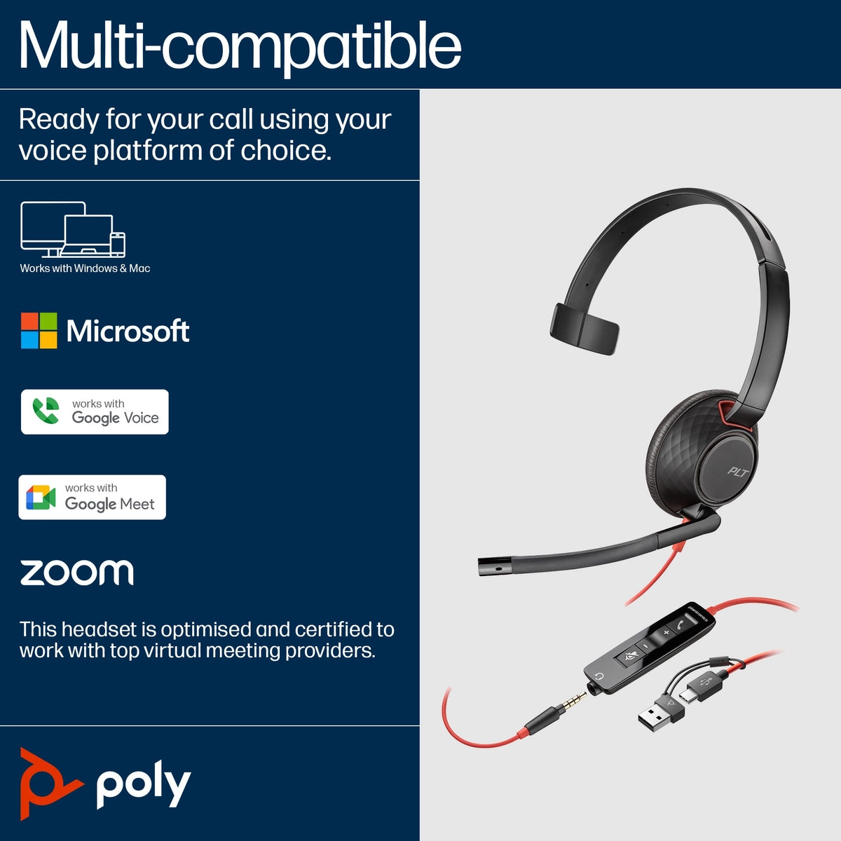Poly Blackwire 5210 Monaural USB-C Headset + 3.5mm Plug + USB-C/A Adapter | 8X230A6 - Image 6