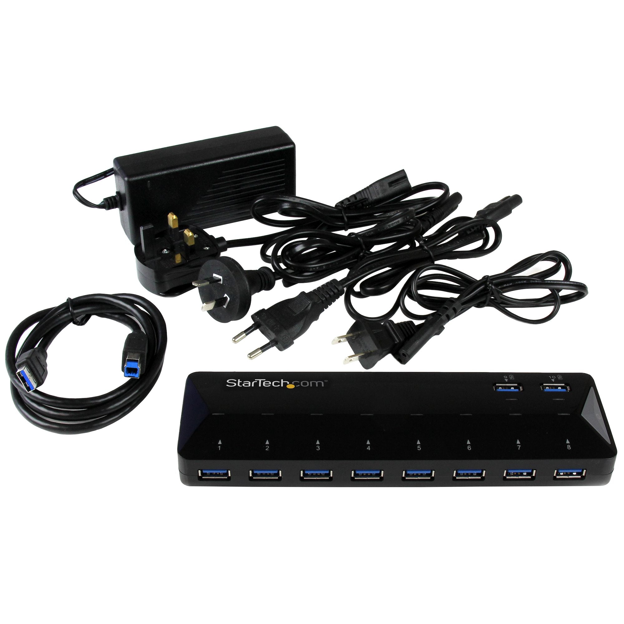StarTech ST103008U2C 10-Port USB 3.0 Hub with Charge and Sync Ports - 5Gbps - 2 x 1.5A Ports - Image 4