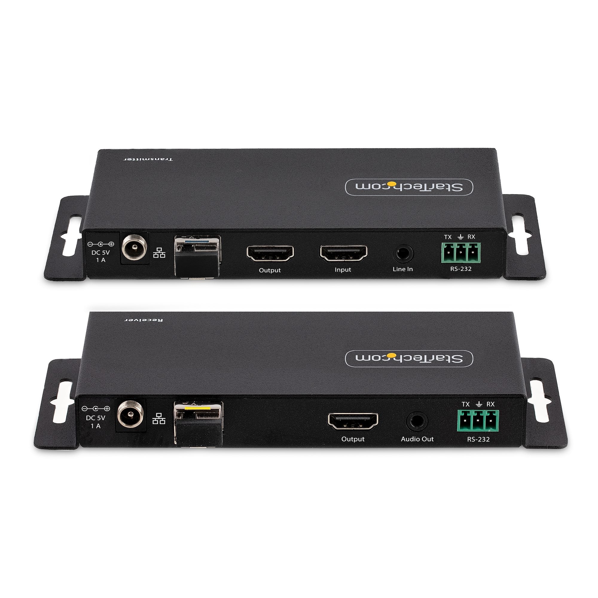 StarTech ST121HD20FXA2 4K HDMI over Fiber Extender Kit, 4K 60Hz up to 3300ft/1km (Single Mode) or 1000ft/300m (Multimode) LC Fiber Optic, HDR, HDCP, 3.5mm Audio/RS232/IR Extender, Transmitter and Receiver Kit - Image 3