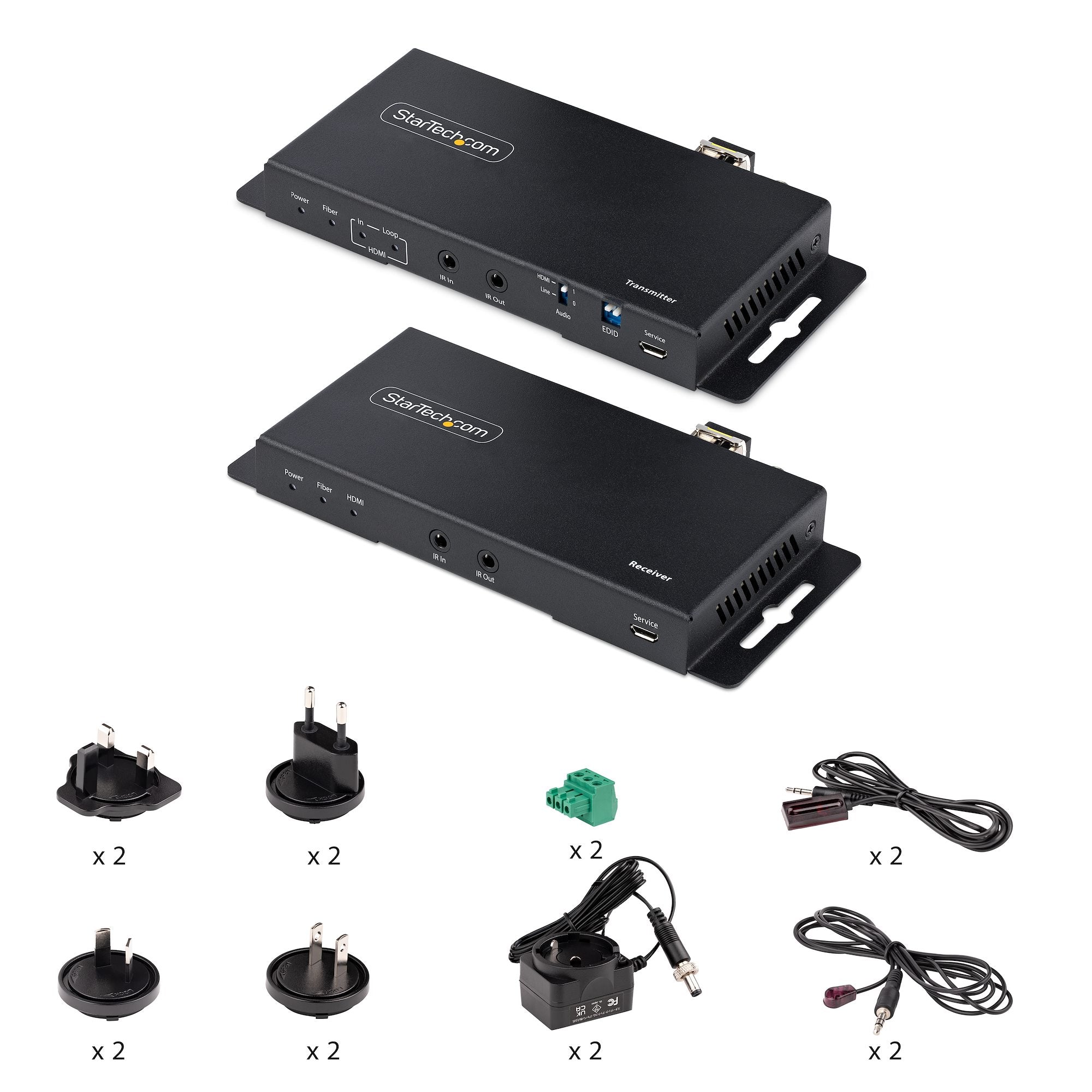 StarTech ST121HD20FXA2 4K HDMI over Fiber Extender Kit, 4K 60Hz up to 3300ft/1km (Single Mode) or 1000ft/300m (Multimode) LC Fiber Optic, HDR, HDCP, 3.5mm Audio/RS232/IR Extender, Transmitter and Receiver Kit - Image 7