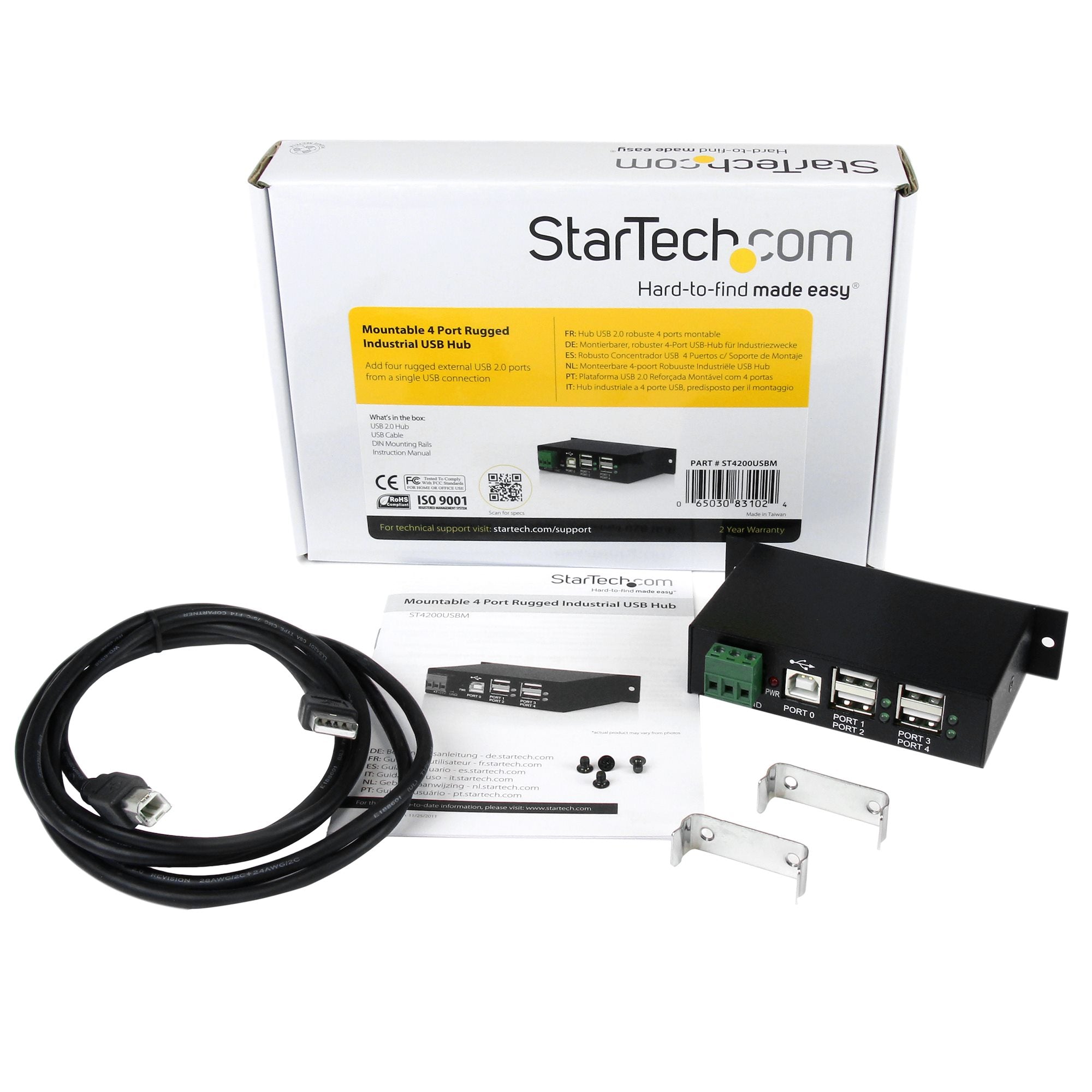 Startech ST4200USBM 4-Port USB 2.0 Hub - Metal Industrial USB-A Hub - Din Rail, Wall or Desk Mountable USB Data Hub - Image 8