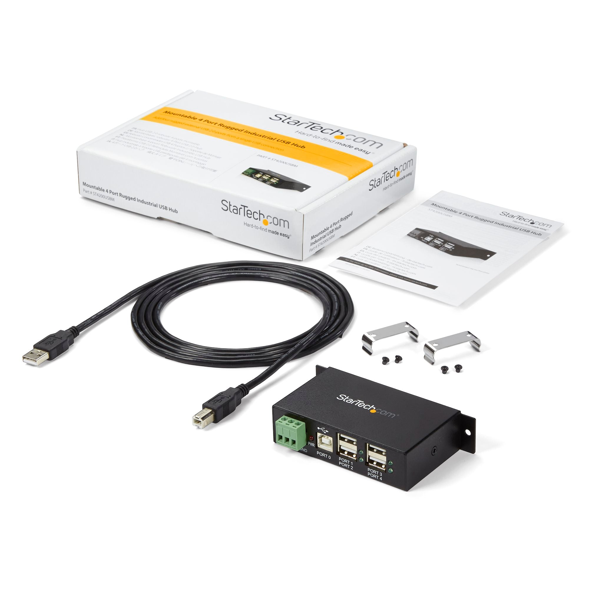 Startech ST4200USBM 4-Port USB 2.0 Hub - Metal Industrial USB-A Hub - Din Rail, Wall or Desk Mountable USB Data Hub - Image 7