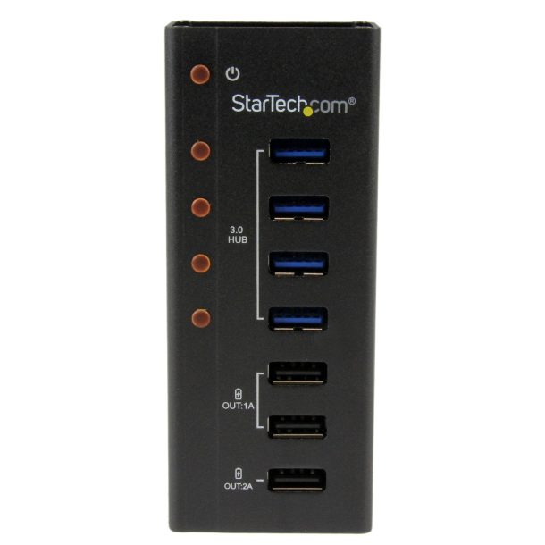 Alternative view of StarTech ST4300U3C3 4 Port USB 3.0 Hub (5Gbps) plus 3 Dedicated USB Charging Ports (2 x 1A & 1 x 2A) - Wall Mountable Metal Enclosure