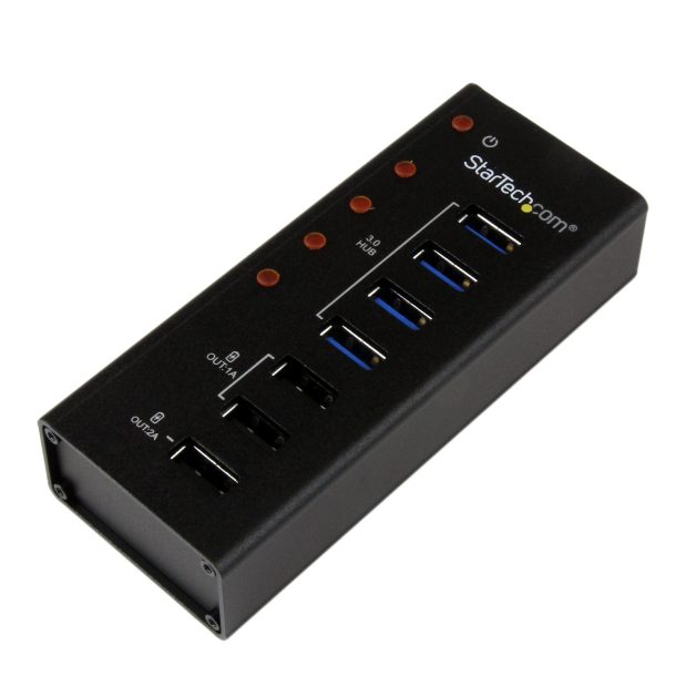 StarTech ST4300U3C3 4 Port USB 3.0 Hub (5Gbps) plus 3 Dedicated USB Charging Ports (2 x 1A & 1 x 2A) - Wall Mountable Metal Enclosure