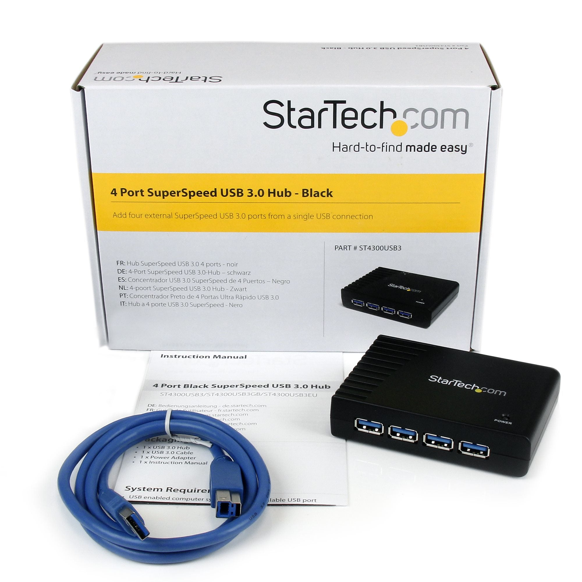 StarTech ST4300USB3GB 4 Port Black SuperSpeed USB 3.0 Hub - Image 3
