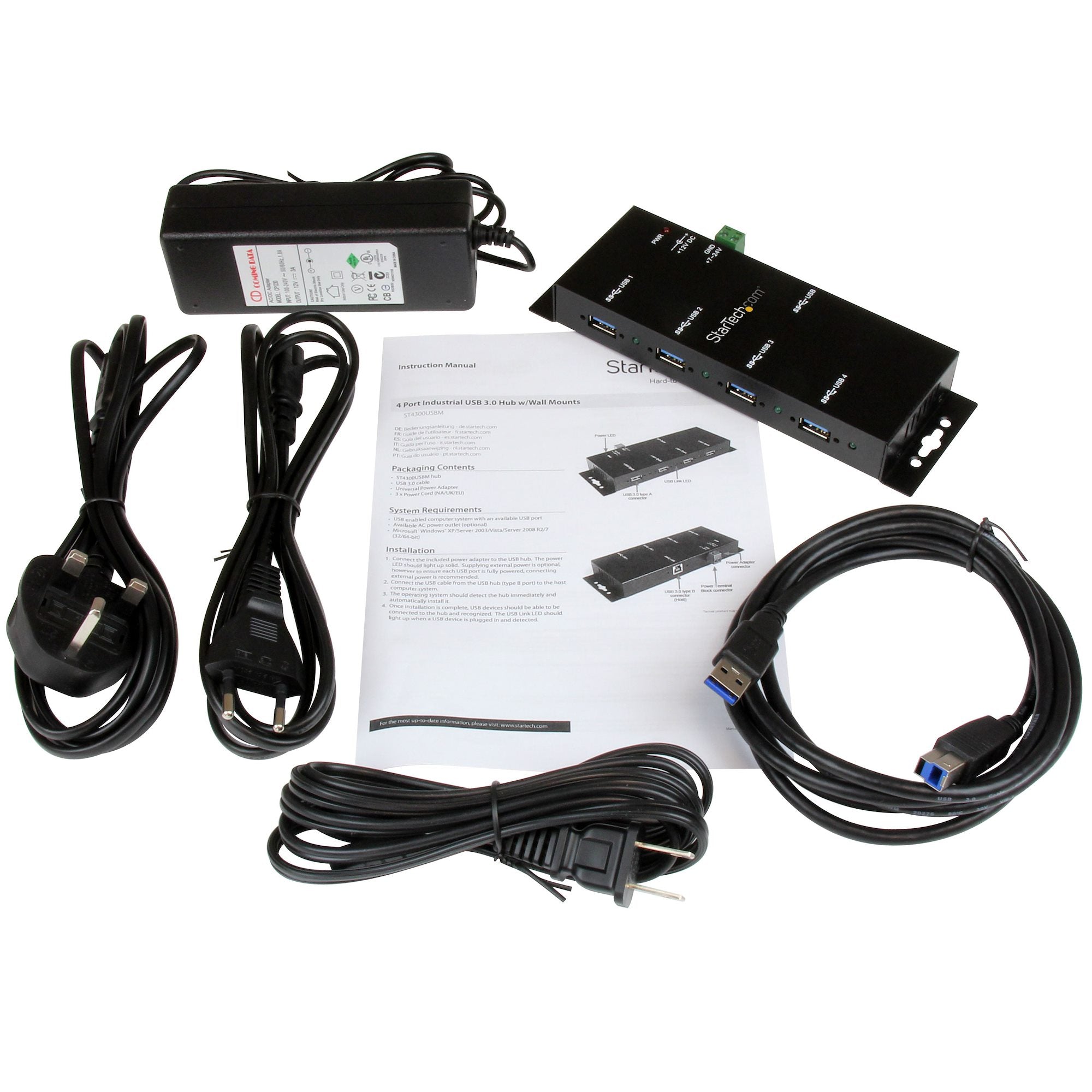 StarTech ST4300USBM 4-Port USB 3.0 Hub - 5Gbps - Metal Industrial USB-A Hub - Wall or Desk Mountable USB Data Hub - TAA Compliant USB Expander Hub - Image 3