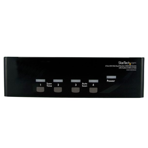 StarTech 4 Port DVI VGA Dual Monitor KVM Switch USB with Audio & USB 2.0 Hub | SV431DDVDUA