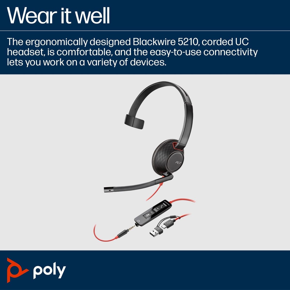 Poly Blackwire 5210 Monaural USB-C Headset + 3.5mm Plug + USB-C/A Adapter | 8X230A6 - Image 7
