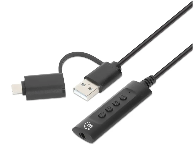 Manhattan 153560 USB-C & USB-A to 3.5mm Stereo Audio Aux Adapter Cable