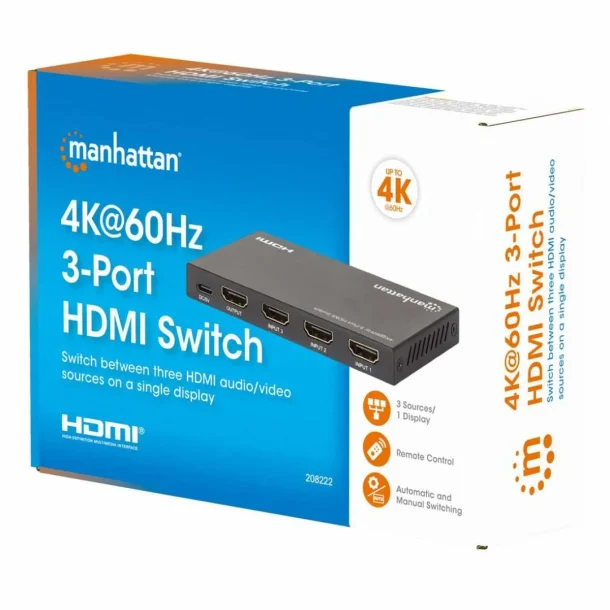 Manhattan 208222 4K@60Hz 3-Port HDMI Switch