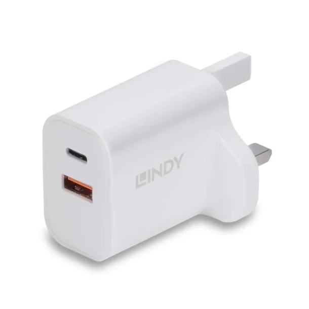 LINDY 73425 30W USB Type-A & Type-C Charger UK Plug