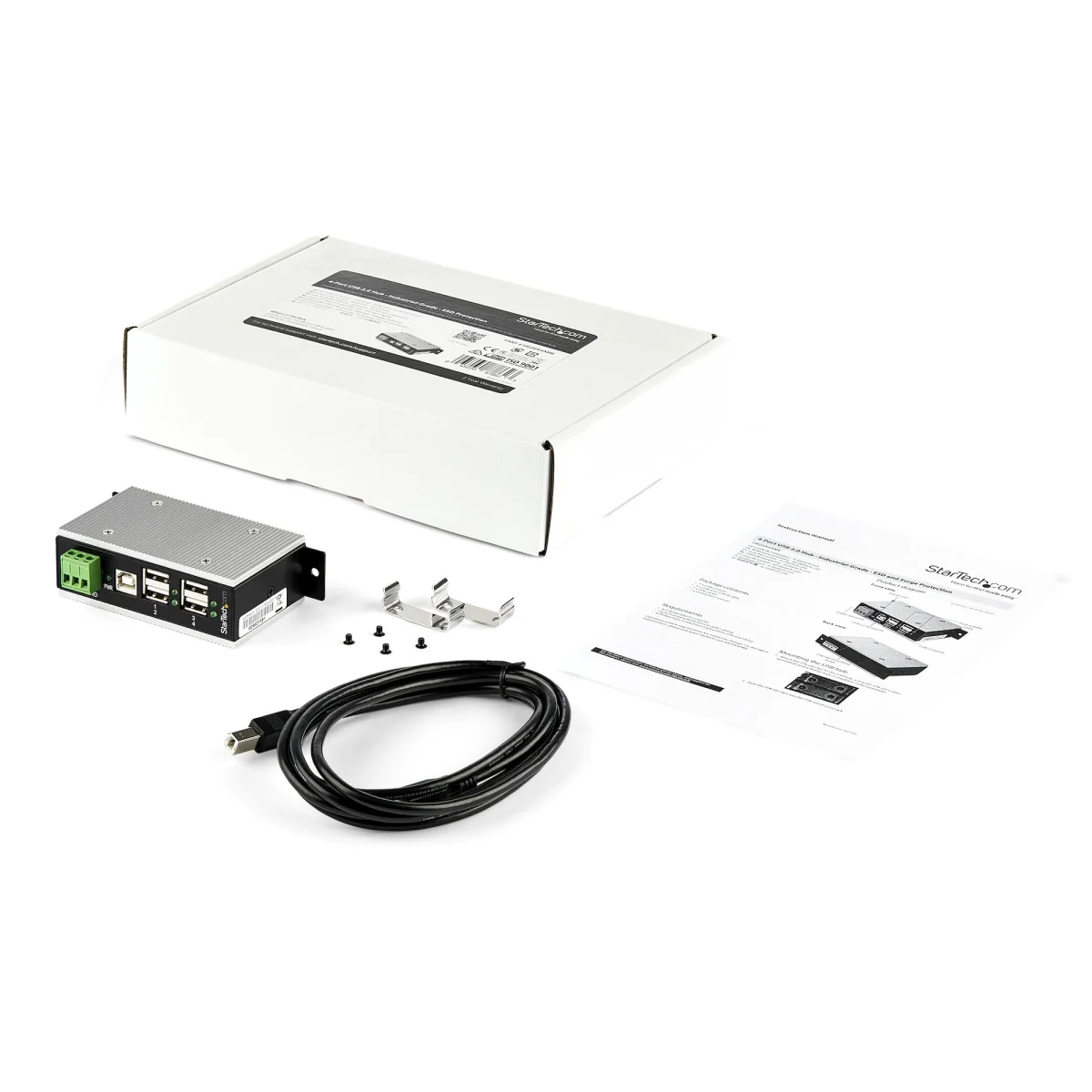 StarTech HB20A4AME 4-Port USB 2.0 Hub - Metal Industrial USB-A Hub with ESD & 350W Surge Protection - Extended Operating Temp -40 to 185°F - Din Rail/Wall/Desk Mountable - USB Expander Hub - Image 2