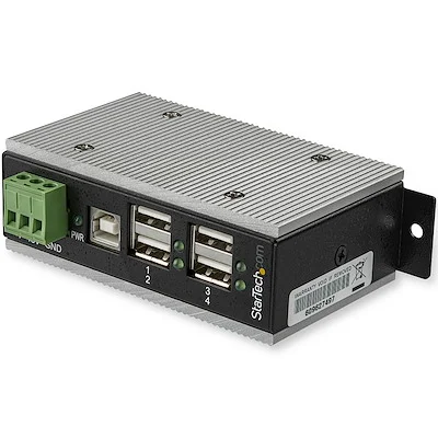 StarTech HB20A4AME 4-Port USB 2.0 Hub - Metal Industrial USB-A Hub with ESD & 350W Surge Protection - Extended Operating Temp -40 to 185°F - Din Rail/Wall/Desk Mountable - USB Expander Hub - Image 3
